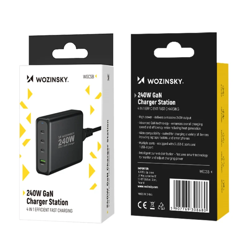 Ładowarka sieciowa GaN Wozinsky WGCSB 240W USB-A / 3 x USB-C - czarna - obrazek 5