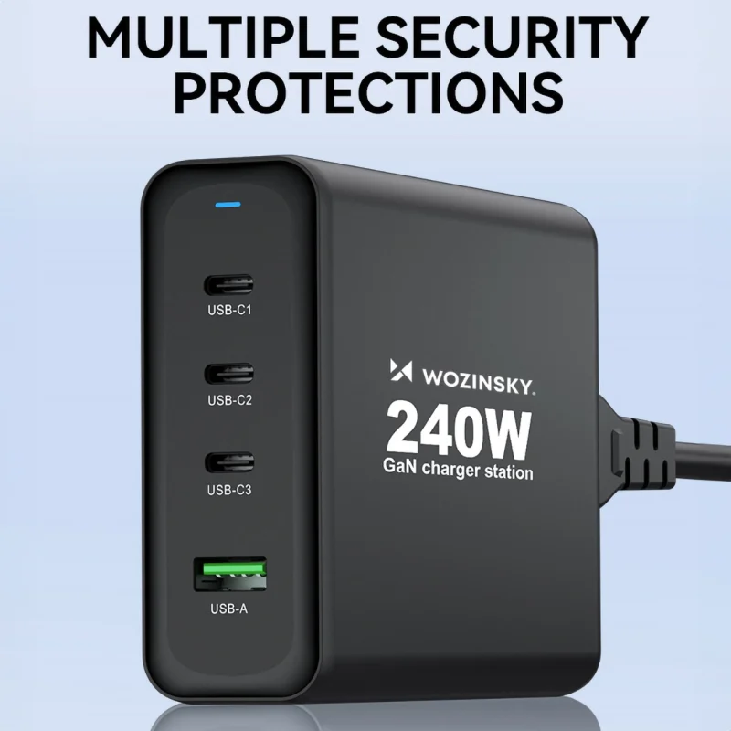 Ładowarka sieciowa GaN Wozinsky WGCSB 240W USB-A / 3 x USB-C - czarna - obrazek 7