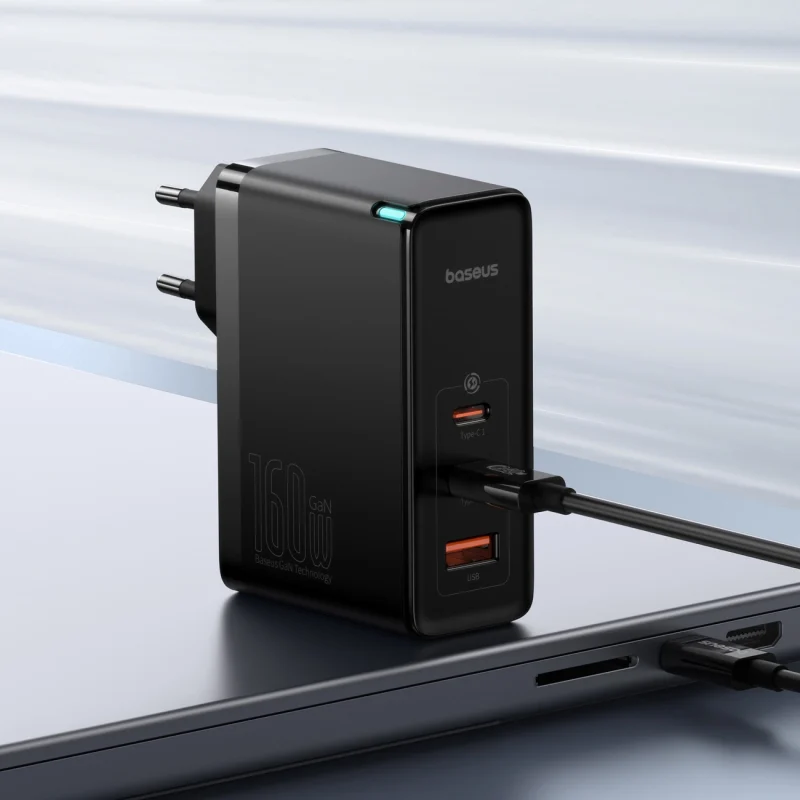 Ładowarka sieciowa GaN Baseus GaN5 Pro 2x USB-C / USB-A 160W - czarna + kabel USB-C - USB-C 240W - czarny - obrazek 12