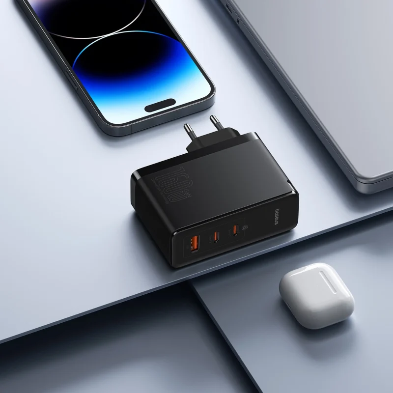 Ładowarka sieciowa GaN Baseus GaN5 Pro 2x USB-C / USB-A 160W - czarna + kabel USB-C - USB-C 240W - czarny - obrazek 13