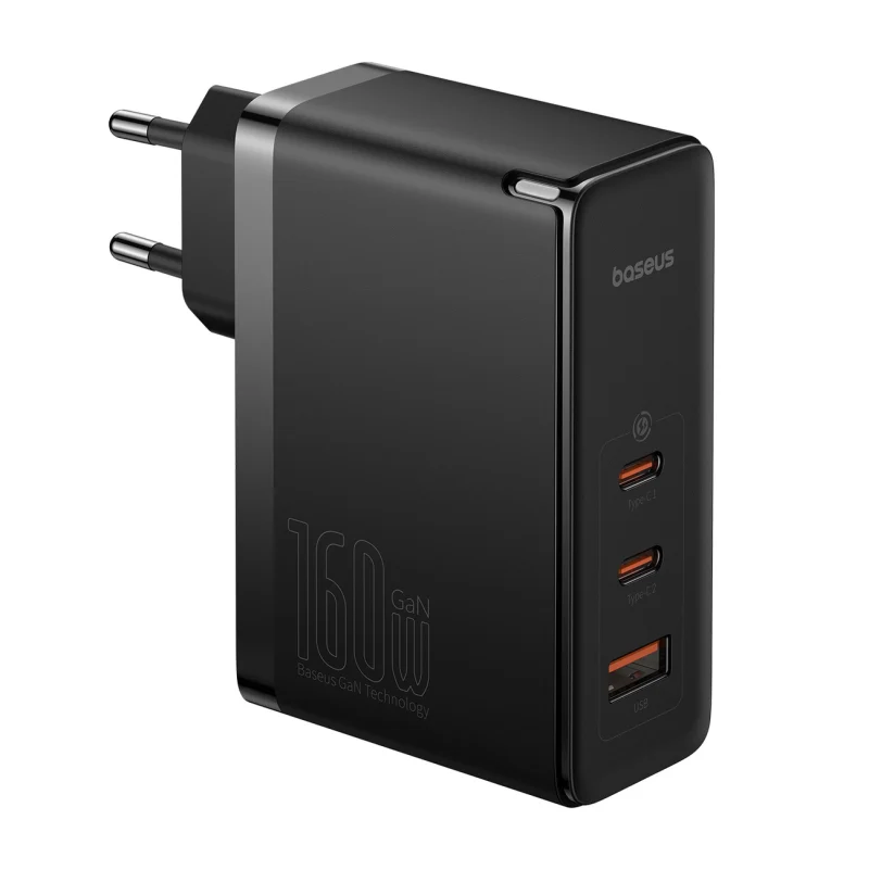 Ładowarka sieciowa GaN Baseus GaN5 Pro 2x USB-C / USB-A 160W - czarna + kabel USB-C - USB-C 240W - czarny - obrazek 3