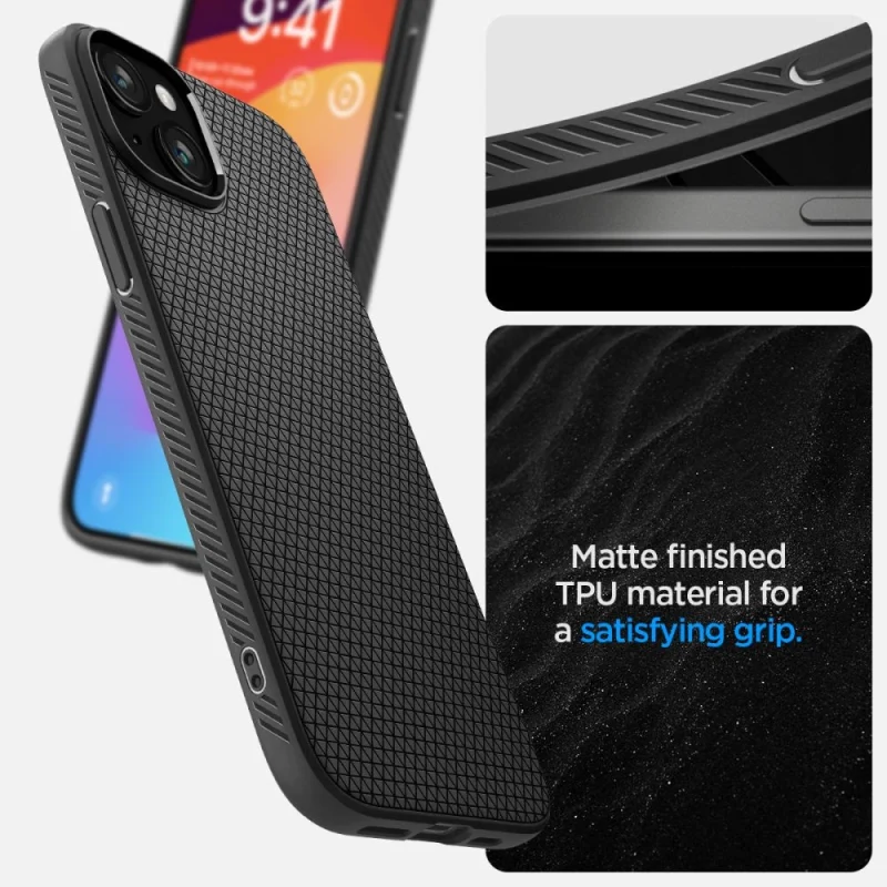 Etui Spigen Liquid Air na iPhone 15 - czarny mat - obrazek 12