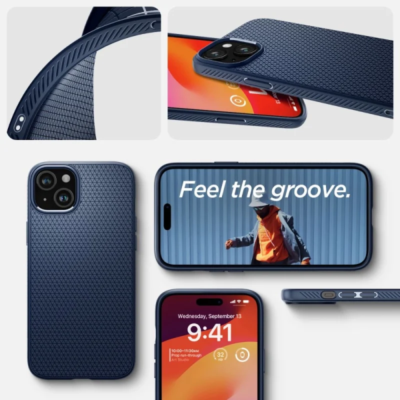 Etui Spigen Liquid Air na iPhone 15 - niebieskie - obrazek 15