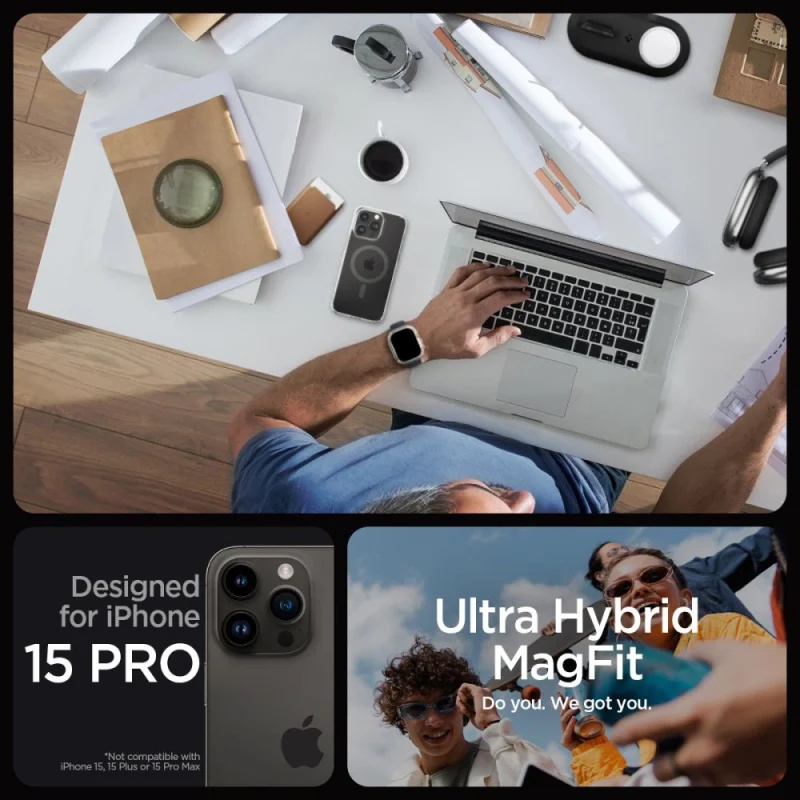 Etui Spigen Ultra Hybrid Mag z MagSafe na iPhone 15 Pro - przezroczysto-szare - obrazek 10