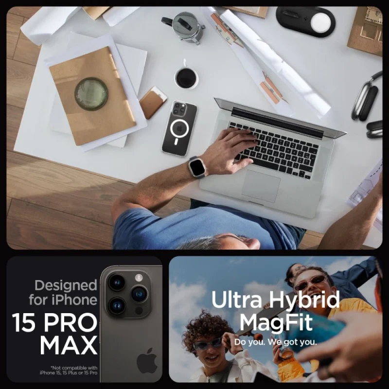 Etui Spigen Ultra Hybrid Mag z MagSafe na iPhone 15 Pro Max - białe - obrazek 11