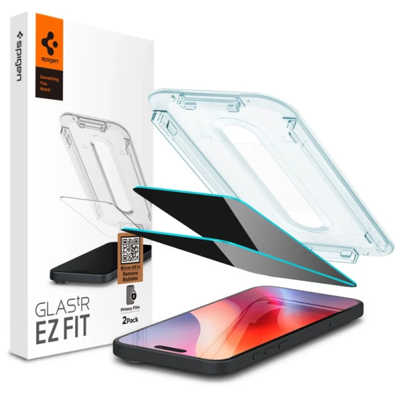 Szkło hartowane Spigen Glas.tR EzFit prywatyzujące na iPhone 15 / 16 z adapterem (2 szt.)