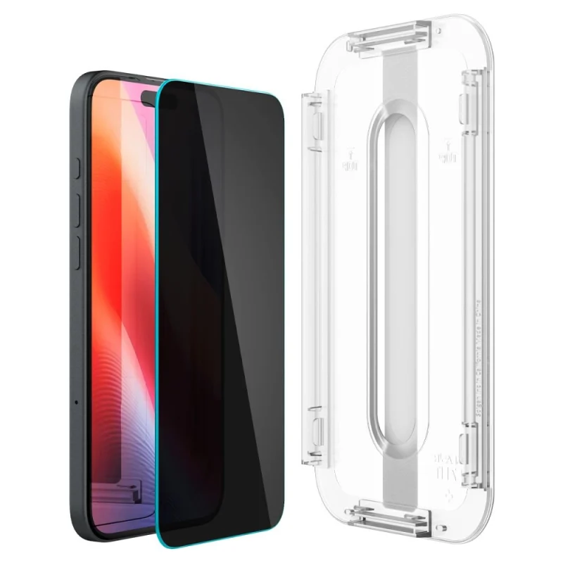 Szkło hartowane Spigen Glas.tR EzFit prywatyzujące na iPhone 15 / 16 z adapterem (2 szt.) - obrazek 3