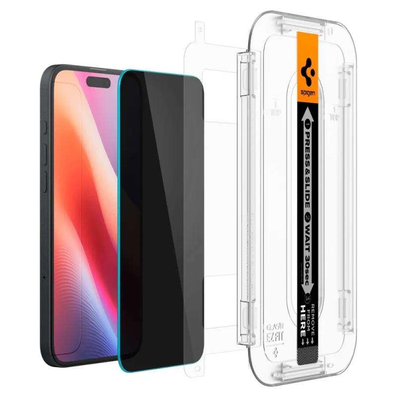 Szkło hartowane Spigen Glas.tR EzFit prywatyzujące na iPhone 15 / 16 z adapterem (2 szt.) - obrazek 4