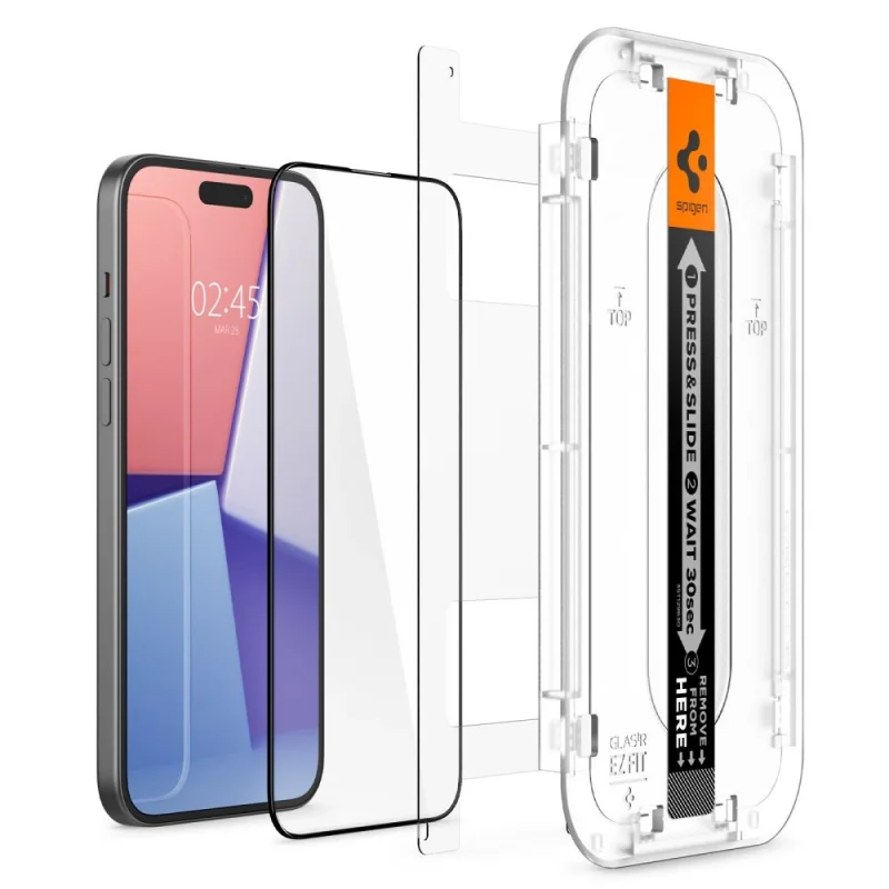 Szkło hartowane Spigen Glas.tR EZ Fit FC na iPhone 15 - czarne 2 szt. - obrazek 2