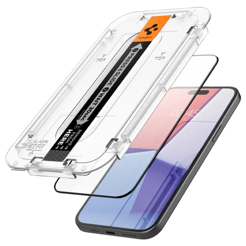 Szkło hartowane Spigen Glas.tR EZ Fit FC na iPhone 15 - czarne 2 szt. - obrazek 3