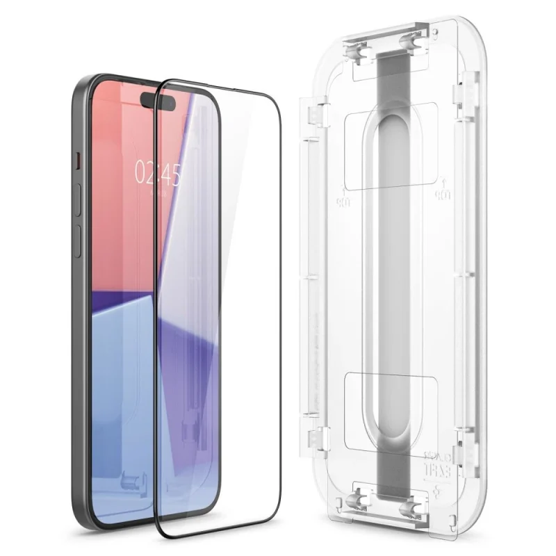 Szkło hartowane Spigen Glas.tR EZ Fit FC na iPhone 15 - czarne 2 szt. - obrazek 4