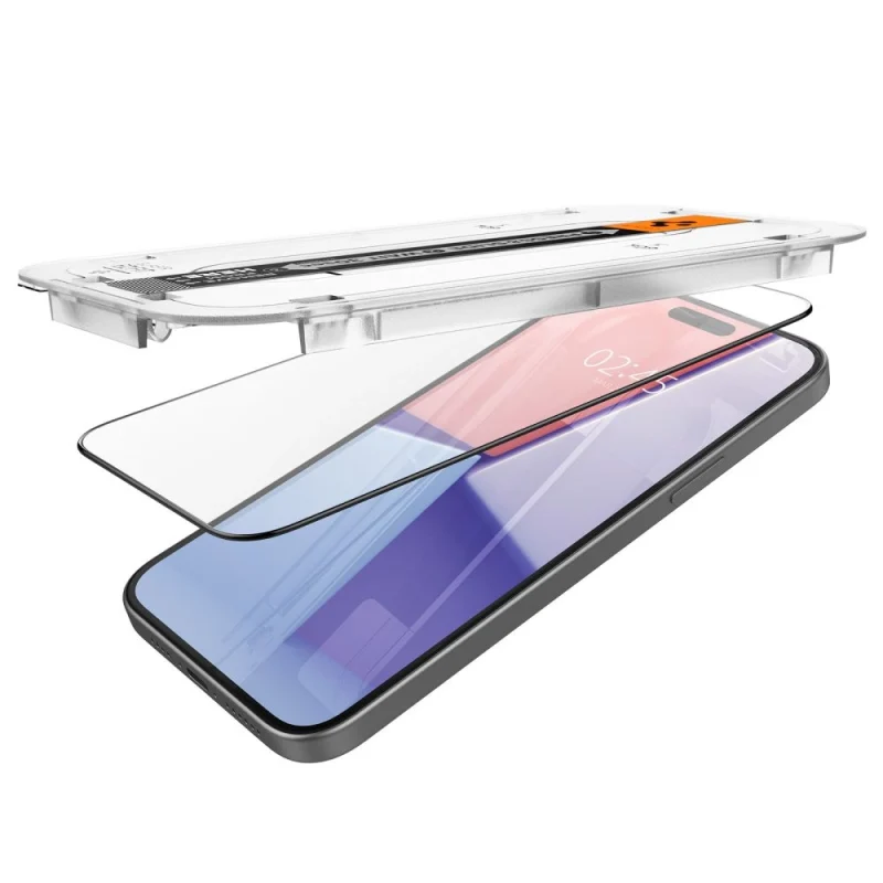 Szkło hartowane Spigen Glas.tR EZ Fit FC na iPhone 15 - czarne 2 szt. - obrazek 6