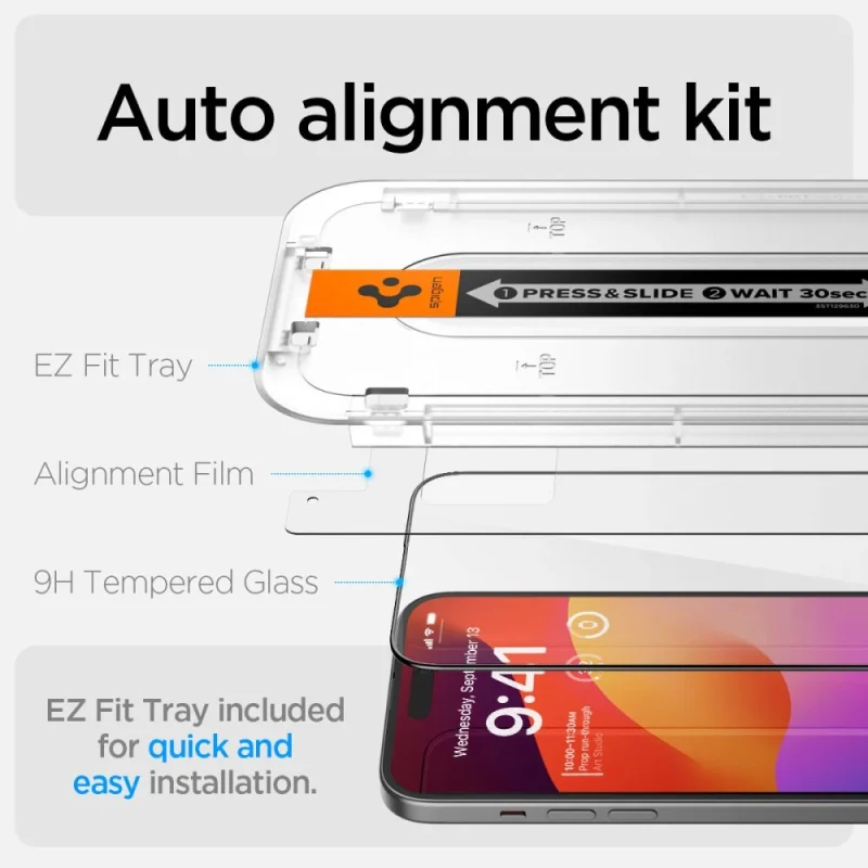 Szkło hartowane Spigen Glas.tR EZ Fit FC na iPhone 15 - czarne 2 szt. - obrazek 8