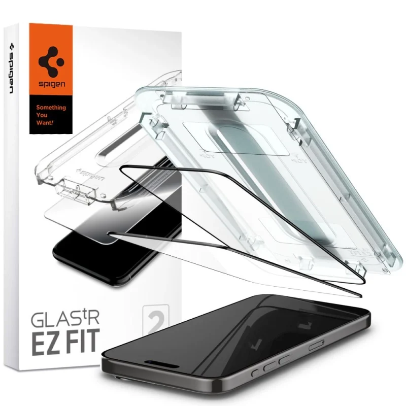 Szkło hartowane Spigen Glas.tR EZ Fit FC na iPhone 15 Pro - czarne 2 szt.