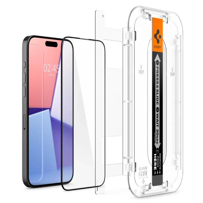 Szkło hartowane Spigen Glas.tR EZ Fit FC na iPhone 15 Pro - czarne 2 szt. - obrazek 2