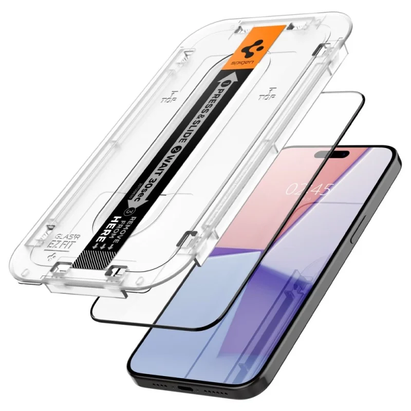 Szkło hartowane Spigen Glas.tR EZ Fit FC na iPhone 15 Pro - czarne 2 szt. - obrazek 3