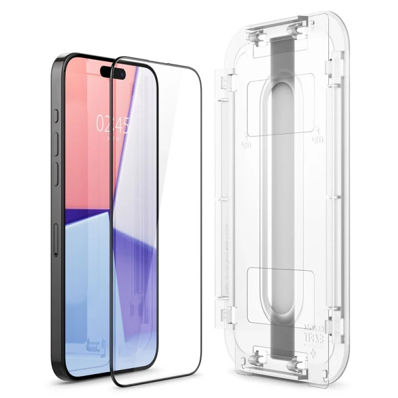 Szkło hartowane Spigen Glas.tR EZ Fit FC na iPhone 15 Pro - czarne 2 szt. - obrazek 4