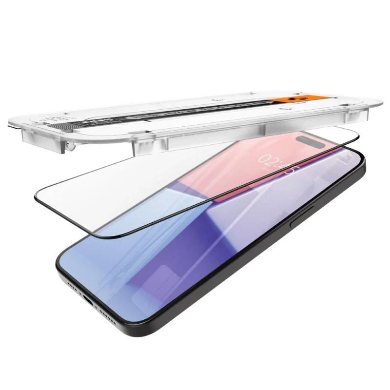 Szkło hartowane Spigen Glas.tR EZ Fit FC na iPhone 15 Pro - czarne 2 szt. - obrazek 6