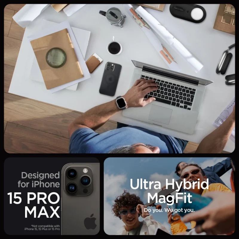 Etui Spigen Ultra Hybrid Mag z MagSafe na iPhone 15 Pro Max - przezroczysto-czarne - obrazek 5