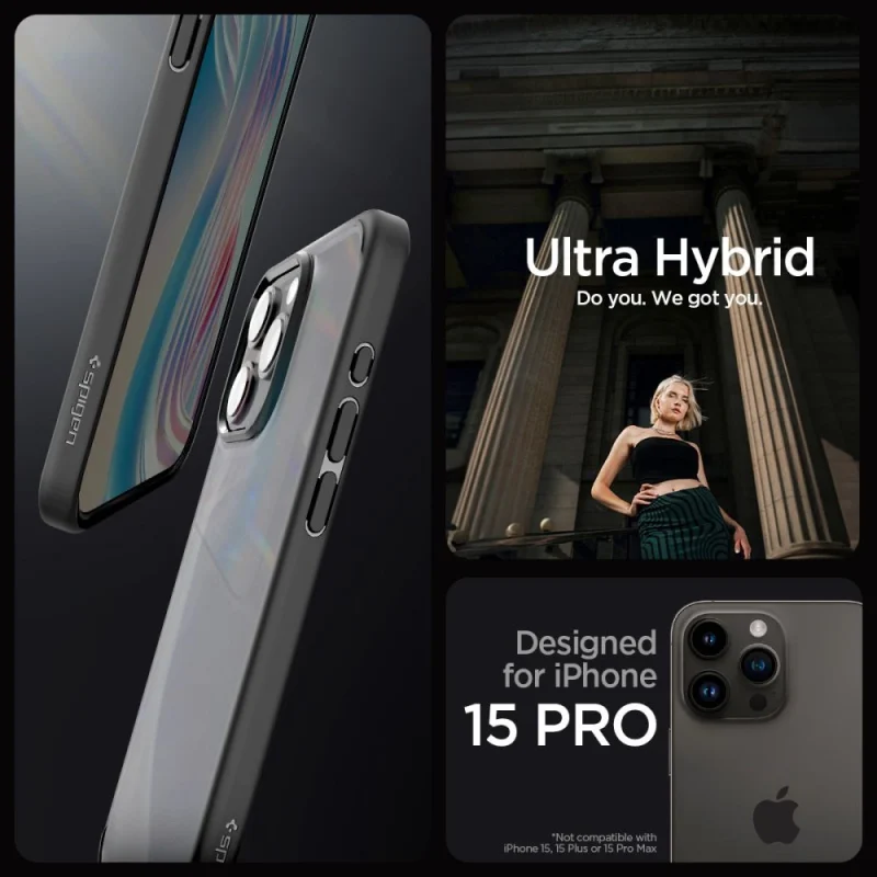 Etui Spigen Ultra Hybrid na iPhone 15 Pro - przezroczysto-czarne - obrazek 4