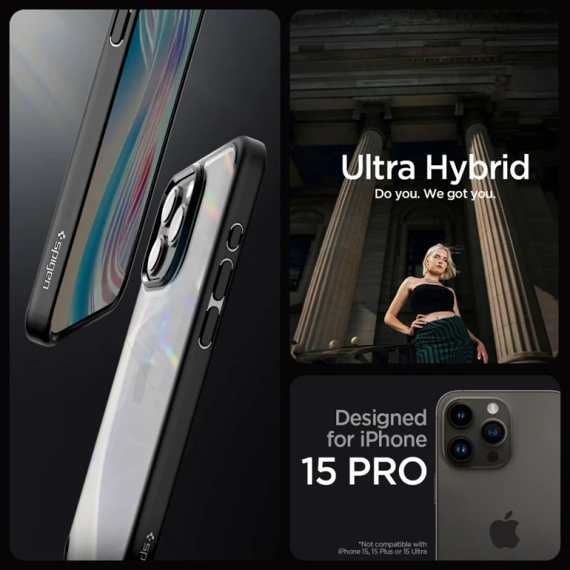 Etui Spigen Ultra Hybrid na iPhone 15 Pro - czarny mat - obrazek 10