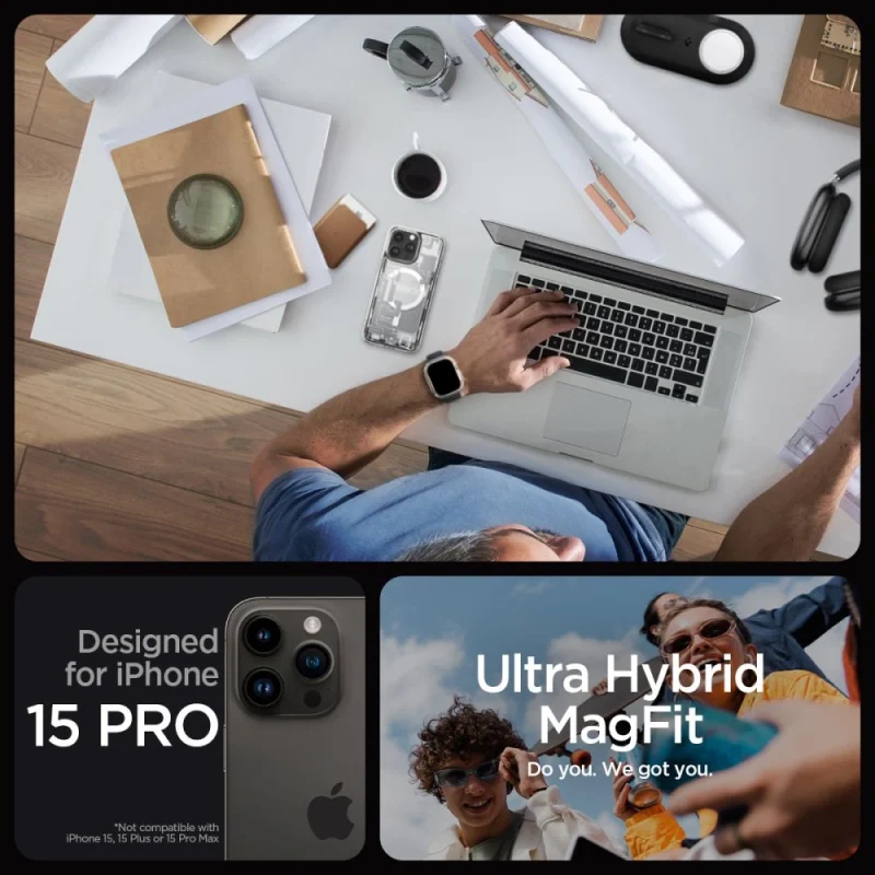 Etui Spigen Ultra Hybrid Mag z MagSafe na iPhone 15 Pro - białe (wzór Zero One) - obrazek 11