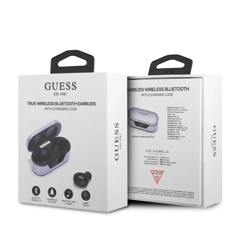 Słuchawki Bluetooth Guess TWS + stacja dokująca - fioletowe - obrazek 5