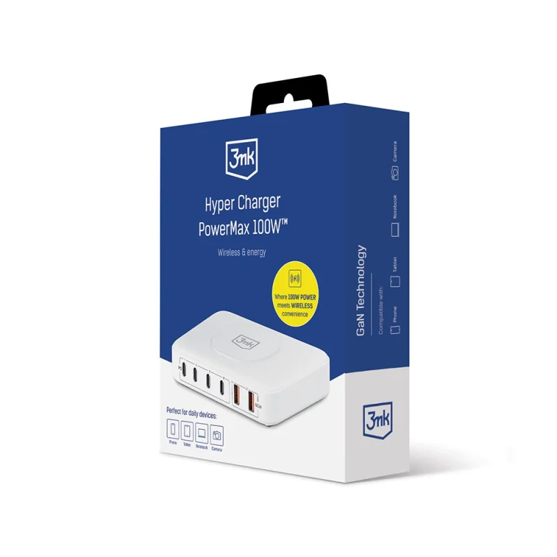 Ładowarka biurkowa 3mk Hyper Charger PowerMax 100W bezprzewodowa 4x USB-C 2x USB-A - biała - obrazek 12