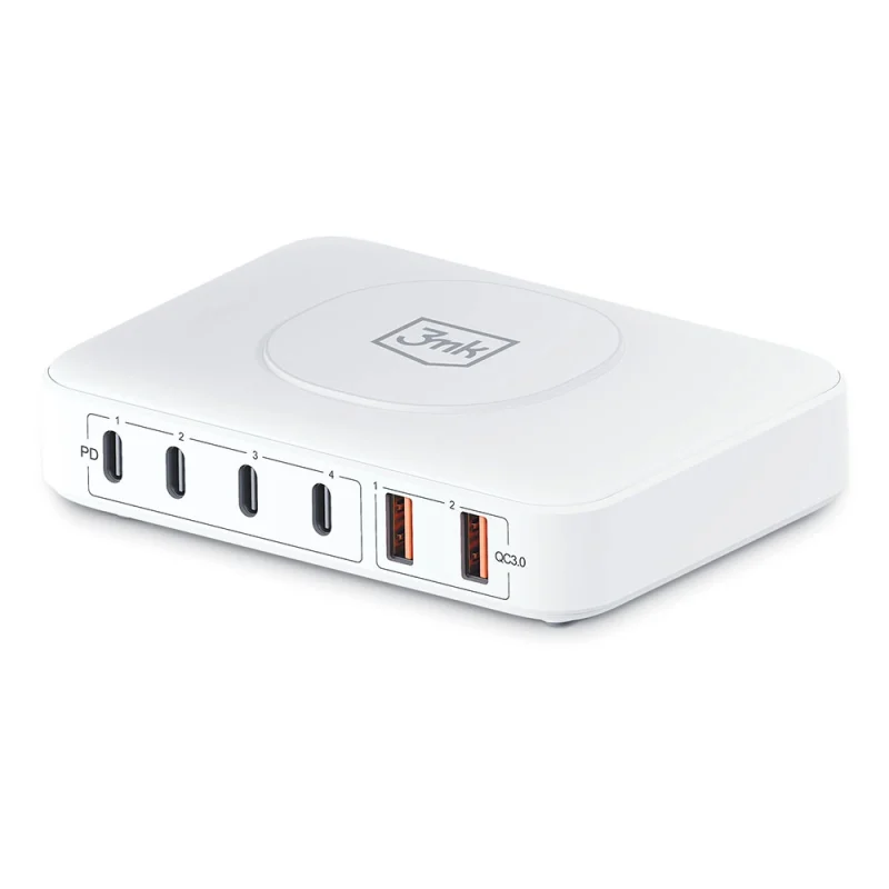 Ładowarka biurkowa 3mk Hyper Charger PowerMax 100W bezprzewodowa 4x USB-C 2x USB-A - biała - obrazek 2