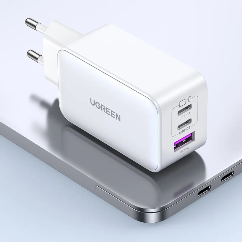 Szybka ładowarka sieciowa GaN Ugreen CD244 65W USB-A / 2x USB-C - biała - obrazek 4