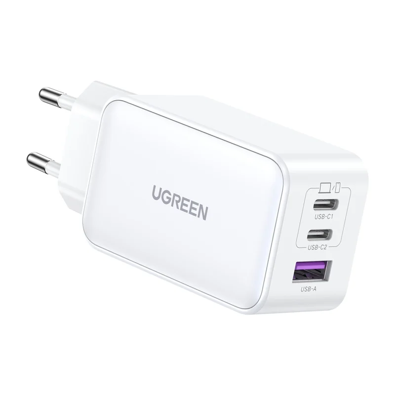 Szybka ładowarka sieciowa GaN Ugreen CD244 65W USB-A / 2x USB-C - biała