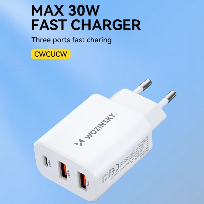 Ładowarka sieciowa Wozinsky CWCUCW 30W USB-C / 2 x USB-A - biała - obrazek 6