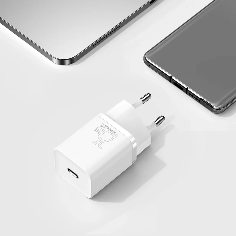 Szybka ładowarka sieciowa Baseus Si USB-C 25W 3A z kablem USB-C / USB-C 1m - biały - obrazek 10