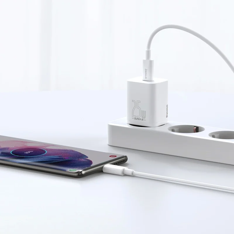 Szybka ładowarka sieciowa Baseus Si USB-C 25W 3A z kablem USB-C / USB-C 1m - biały - obrazek 11