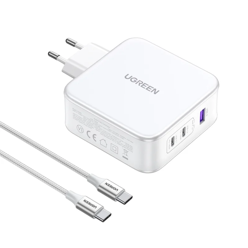 Ładowarka sieciowa GaN Ugreen Nexode CD289 USB-A/2xUSB-C 140W + kabel USB-C - USB-C 1.5m - biała - obrazek 2