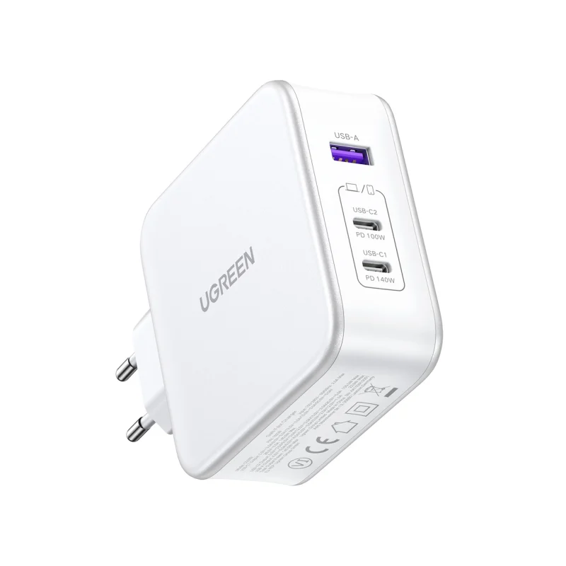 Ładowarka sieciowa GaN Ugreen Nexode CD289 USB-A/2xUSB-C 140W + kabel USB-C - USB-C 1.5m - biała - obrazek 3