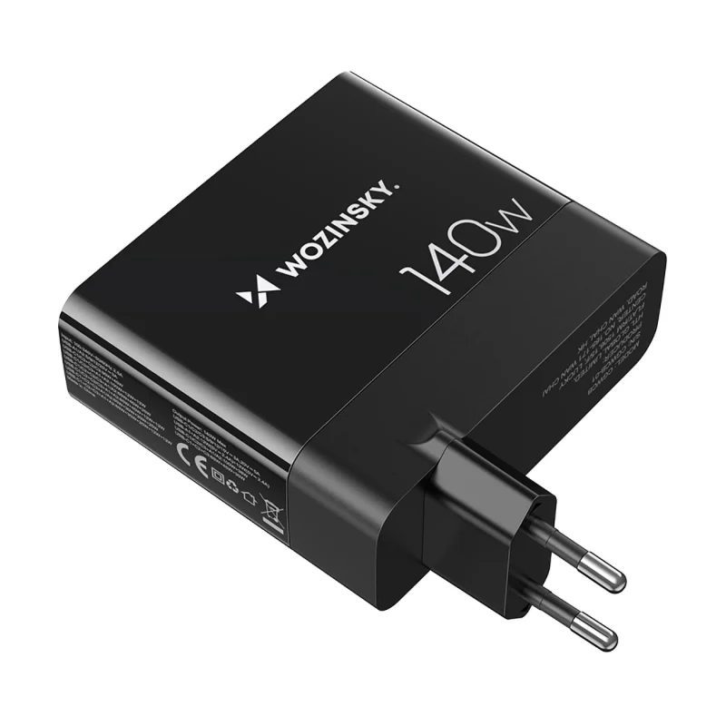 Ładowarka sieciowa GaN Wozinsky CGWCB 140W 3 x USB-C / 2 x USB-A - czarna - obrazek 3