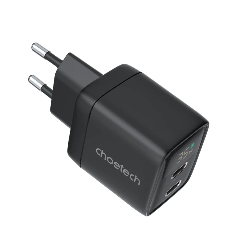 Ładowarka sieciowa Choetech PD6051 USB-C USB-C PD 35W GaN z wyświetlaczem - czarna - obrazek 2