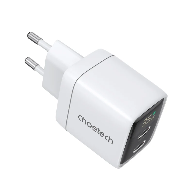 Ładowarka sieciowa GaN Choetech PD6051 2x USB-C PD 35W z wyświetlaczem - biała - obrazek 2