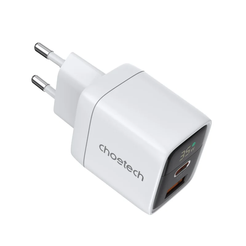 Ładowarka sieciowa Choetech PD6052 USB-C USB-A PD 35W GaN z wyświetlaczem - biała - obrazek 2