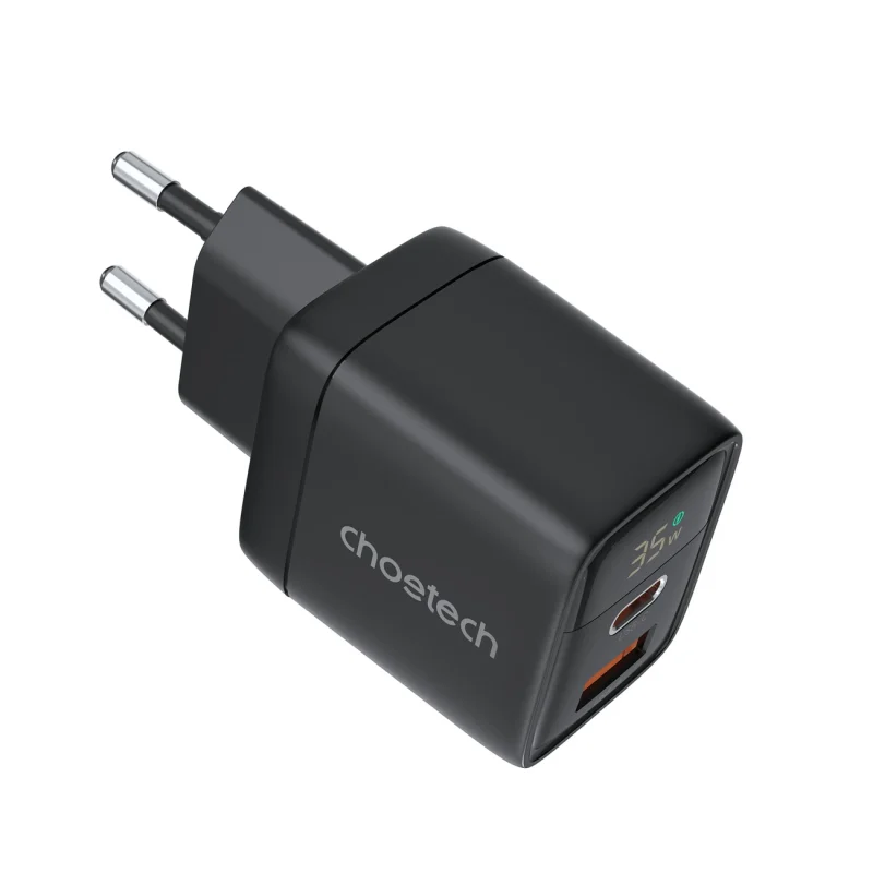 Ładowarka sieciowa Choetech PD6052 USB-C USB-A PD 35W GaN z wyświetlaczem - czarna - obrazek 2