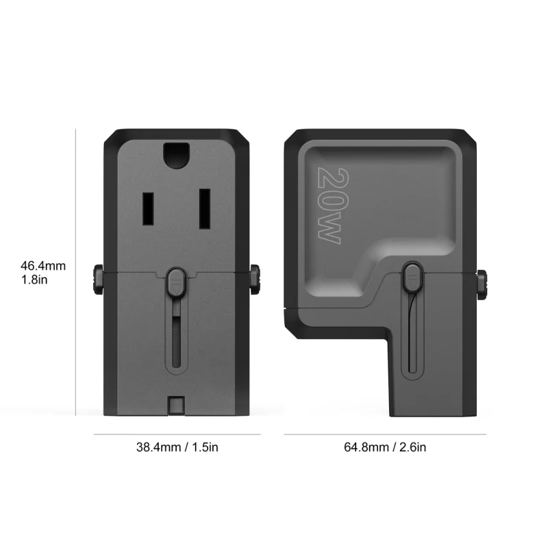 Ładowarka podróżna Choetech PD6038 USB-C USB-A PD 20W USA EU UK AU - czarna - obrazek 12