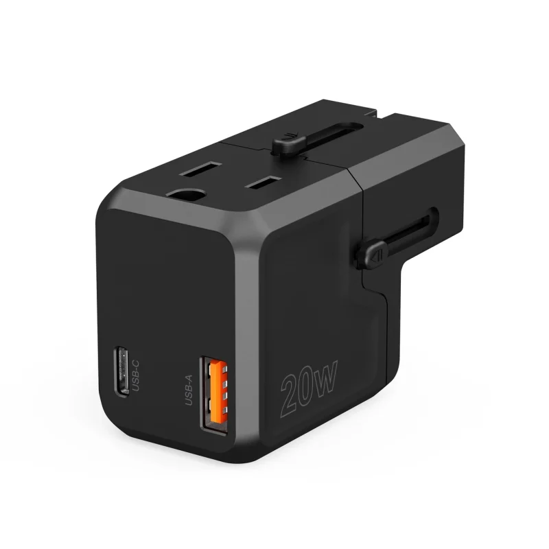 Ładowarka podróżna Choetech PD6038 USB-C USB-A PD 20W USA EU UK AU - czarna - obrazek 4