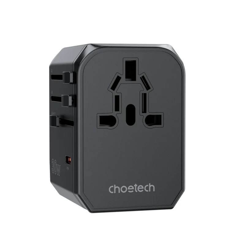 Ładowarka podróżna Choetech PD6041 USB-C USB-A PD 30W z 4 wtyczkami USA EU UK AU - czarna - obrazek 13