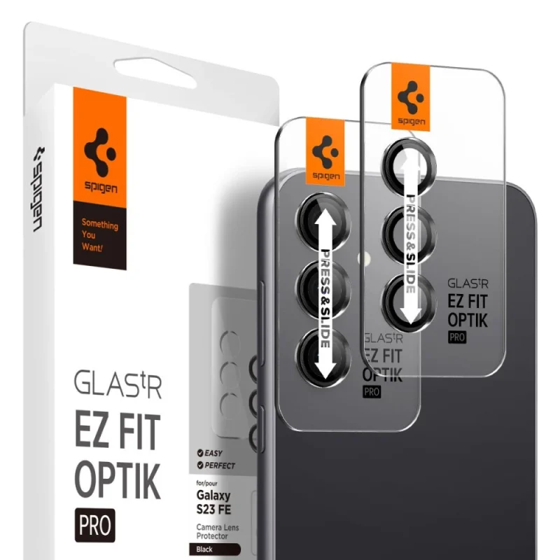 Osłona aparatu Spigen Glas.tR EZ Fit Optik Camera Protector na Samsung Galaxy S23 FE - czarna 2 szt.