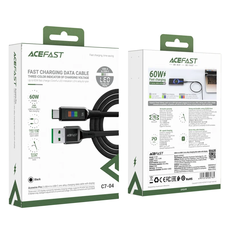 Kabel Acefast C7-04 USB-A USB-C 60W 1.2m z wyświetlaczem - czarny - obrazek 7