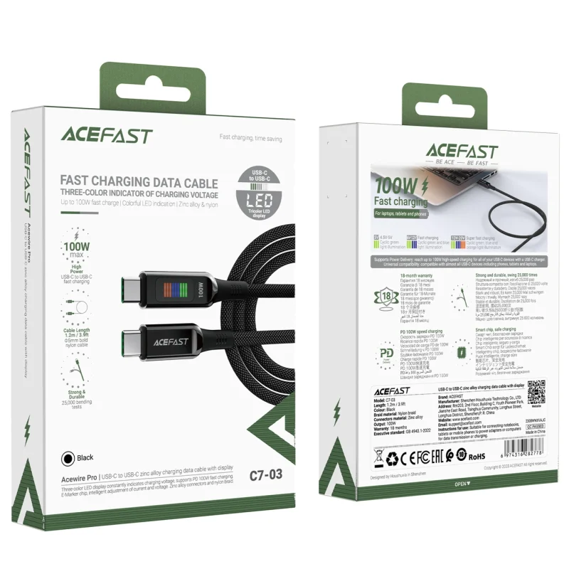 Kabel Acefast C7-03 USB-C USB-C 100W 1.2m z wyświetlaczem - czarny - obrazek 7