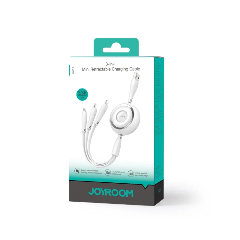 Kabel Joyroom Colorful Series S-A40 zwijany 3w1 USB-A - USB-C / Lightning / micro USB 1m - biały - obrazek 2