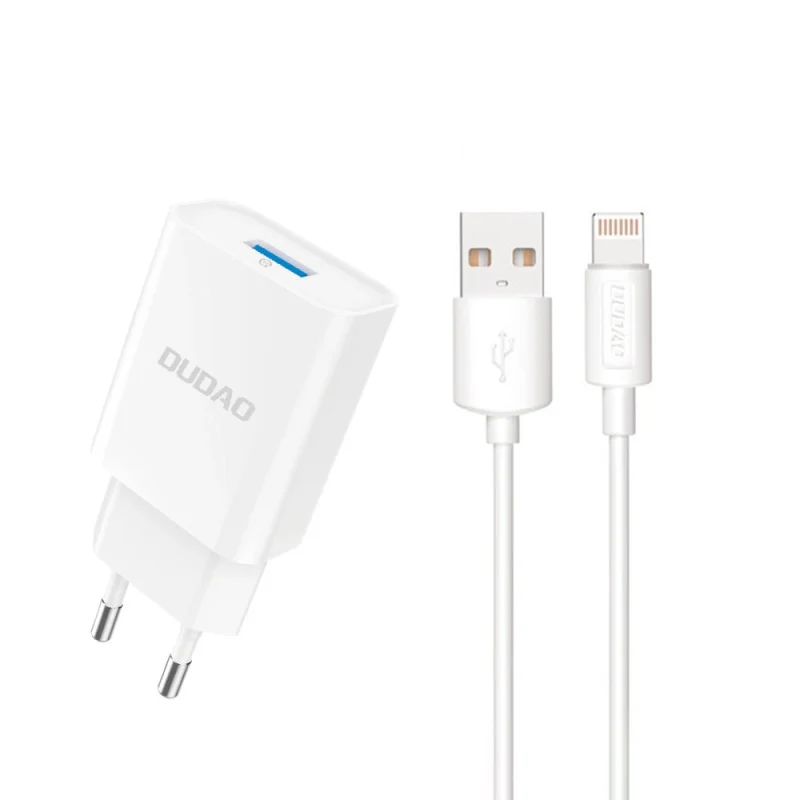 Ładowarka sieciowa Dudao A4EU USB-A 2.1A - biała + kabel USB-A - Lightning