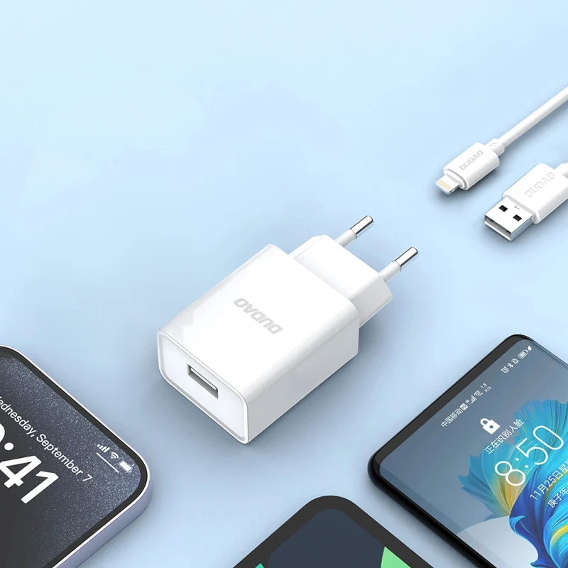 Ładowarka sieciowa Dudao A4EU USB-A 2.1A - biała + kabel USB-A - Lightning - obrazek 9